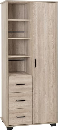 Seconique Oliver 1 Door 3 Drawer Open Shelf Wardrobe in Light Oak Effect