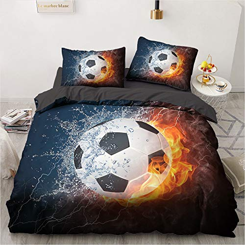 YASMENG Bettwäsche Fussball 135x200 Jungen Flamme Wasser Orange Fußball Bettbezug Set Weich Mikrofaser Fussball Bettwäsche 2teilig für Jugendliche Geschenke mit Reißverschluss und 80x80 cm Kissenbezug