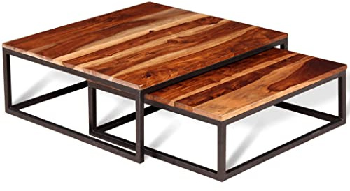 WEMYUFURN Zweiteiliges Satztisch-Set Couchtisch Massivholz, Couchtisch, Wohnzimmertisch, Beistelltisch - für Wohnzimmer und Büro - Mittelpunkt für Ihr Zuhause
