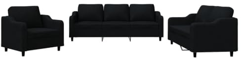 vidaXL Ensemble de Canapés avec Coussins 3 pcs, Canapés avec Accoudoirs et Dossier, Ensemble de Meubles, Mobilier de Salon, Moderne, Noir Tissu