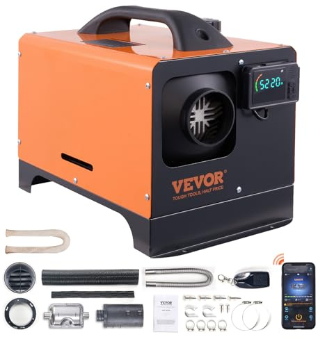 VEVOR Chauffage Diesel Tout-en-Un Portable 12 V 5-8 KW Réchauffeur d'air Diesel 0,16-0,62 L/h 8-36 ℃ Réglable 20-25 m² Contrôle LCD Bluetooth Télécommande Réservoir 5 L pour RV Auto sans Installation