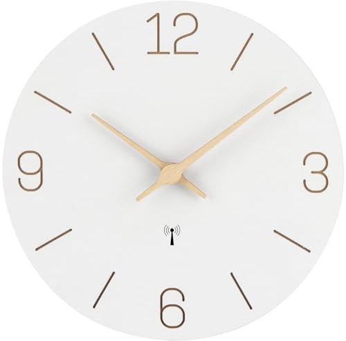 Warminn Orologio da parete radiocontrollato silenzioso 30 cm grigio alimentato a batteria semplice e moderno decorazione nera dell'onda radio in legno orologio retrò camera da letto soggiorno cucina