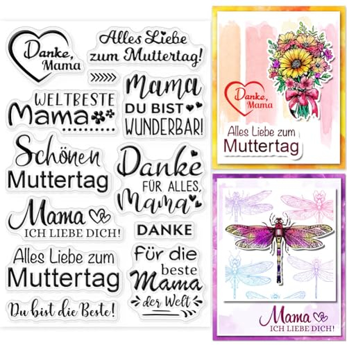 GLOBLELAND Transparente Stempel „Deutscher Muttertag“ Für Kartenherstellung Sprüche Deutsche Klare Stempel Siegel Silikonstempel Für DIY Scrapbooking Fotoalbum Tagebuch Heimdekoration