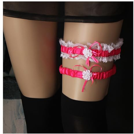 Hrlace 2 stycken strumpband bröllop strumpband med vit spets sexig rosett strumpeband elastisk spets brudstrumpeband bröllopsstrumpeband för brudar bröllop tillbehör rosa