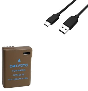 Dot.Foto EN-EL14, EN-EL14a Premium 7.2v / 1100mAh Batteria Ricaricabile USB-C per Nikon DF D3100 D3200 D3300 D3400 D3500 D5100 D5200 D5300 D5500 D5600 Coolpix P7000 P7100 P7700 P7800