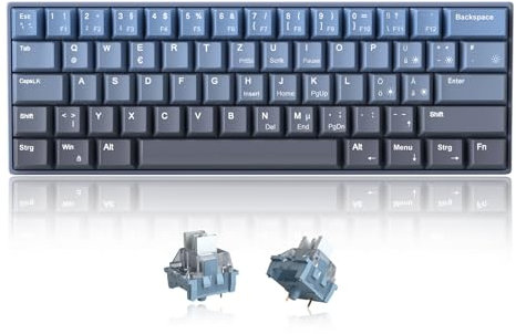 MageGee MK-STAR61 60% Mechanische Tastatur DE Layout, Hot-Swap-fähige kabelgebundene RGB-Gaming-Tastatur mit Farbstoff-Sublimationstastenkappen, vorgeölten Schaltern, Eva-Schaum für Mac/Win (blau)