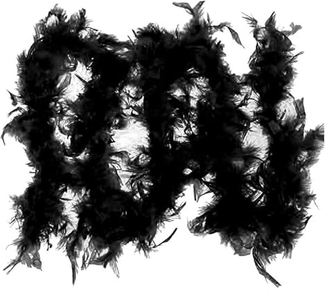 Zibeem Boa en Plumes Noires - Boa en Plumes de 2 Mètres de Long pour Femmes pour l'artisanat Boa en Plumes Moelleux Accessoires de déguisement pour Fille Carnaval de Noël, fête de Mariage dansante