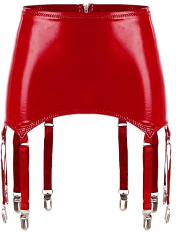 inhzoy dam strapsbälte läder med 8 hållare lack latex strumpebandshållare med justerbara clips sexigt höftbälte, röd, 4XL