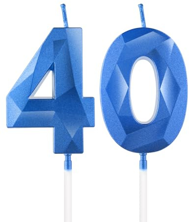 Royal Blue 40th Birthday Candles, 3D Number 40 Candle for Cake, Women Men 40th Birthday Decorations,Sapphire Candle Topper Blue Cake Decorations for Birthday Party Wedding Anniversary Supplies