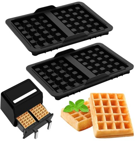 2 Pcs Air Fryer Silicone Waffle Moulds Rectangle, Waffles Maker Insert for Airfryer, Silicone Waffle Mould Square for Ninja AF300, AF400EU, AF451EU, SL400EU