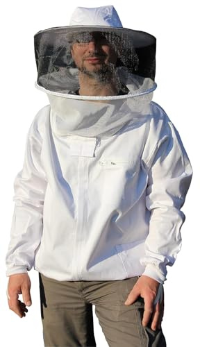 Qualitäts Imkerjacke | atmungsaktive Baumwolle, kräftig & leicht | weit und bequem |Größen von 128 bis 5XL | Imkerhaube abnehmbar (XL)