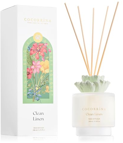 COCORRÍNA Profumo per Ambienti con 8 Bastoncini di Fragranza 200ml, Clean Linen, Lunga Durata, Profumo per Bagno, Soggiorno, Camera da Letto, Decorazione per Scaffali (Fiore di Gesso)