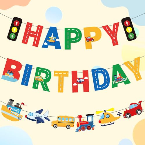 HSC Birthday Decorations Boy, Cars Birthday Decorations, Car Decorations Transportation Banners for Car Theme Party Supplies - Multicolor Paper Design