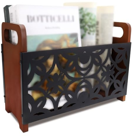 YICH Porte-revues moderne en bois et métal - Porte-revues debout - Porte-revues - Panier à journaux - Porte-revues