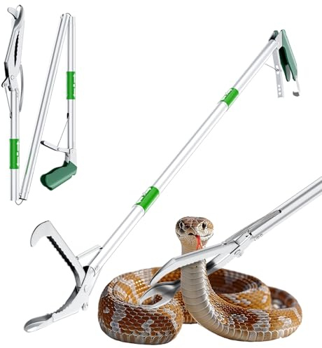 50 Folding Snake Grabber Tongs, Stainless Steel Snake Catcher Tool with Wide Jaws & Non-Slip Handle – Humane Reptile Handling Stick for Outdoor, Yard, Farm & Camping Use