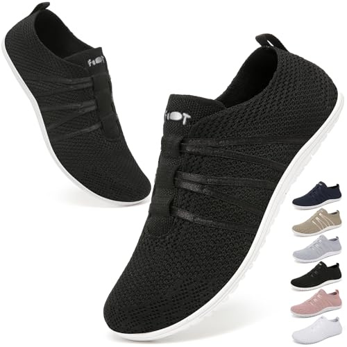 Wizshoe Scarpe Barefoot Donna Estive Minimaliste Scarpe Uomo Slip on Sneakers Fitness Calzature Sportive Comode Leggere Piedi Nudi Scarpe da Allenamento Zero Drop Shoes Nero 44EU