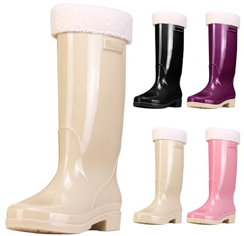 Generisch Botas altas para mujer con tacón, botas de lluvia para mujer 39, botas de goma impermeables botines forrados zapatos de jardín antideslizantes zapatos de lluvia cómodos zapatos de goma
