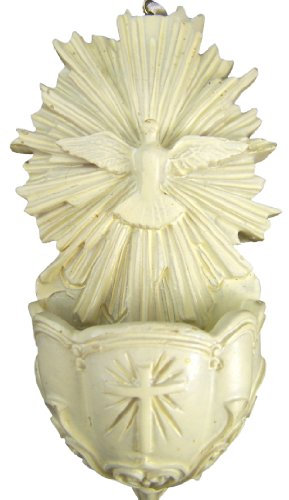 Catholic Confirmation Holy Spirit Dove 5 Inch White Resin Hanging Holy Water Font by CB