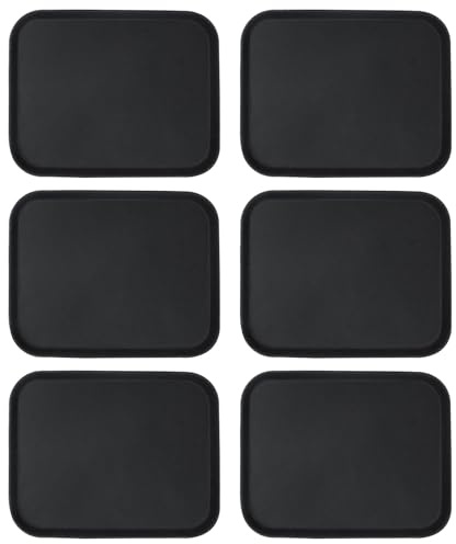 Argon Tableware Black Rectangular Serving Trays Pack of 6-45.5 x 35.5cm Reusable Non Slip Rubberized Surface Platter for Food and Drinks - Heat Resistant Stackable Trays for Bars, Restaurants