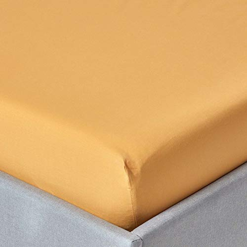 HOMESCAPES Mustard Yellow Extra Deep Fitted Sheet (18”) King 200 TC 400 Thread Count Equivalent Pure Egyptian Cotton Bed Sheet with Fully Elasticated Skirt
