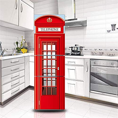 GLFQ Telephone Booth HD DIY Fridge Sticker Wrap Cover Full Door Vinyl Freezer Refrigerator Waterproof Self Adhesive Wallpaper Kitchen Furniture Cupboard Renovation (S)