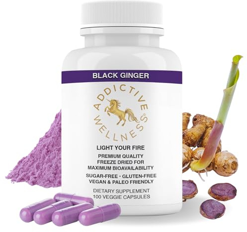 Addictive Wellness Black Ginger Capsules 450mg, Kaempferia Parviflora Supplement to Support Energy, Metabolism, Endurance & Performance, Thai Black Ginger for Men, Vegan & Paleo, 100 Count