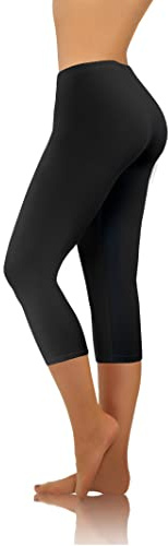 sesto senso Femme Legging mi-Long 3/4 Noir Fille Coton Coloré Jambes Longues Fitness Yoga Pantalon de Sport 3XL Black