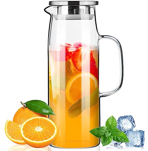 PARACITY Jarra de vidrio, jarra de agua de borosilicato alto, jarra de té helado con tapa, 52 onzas
