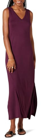 Amazon Essentials Vestido Largo de Punto con Cuello en V y Abertura Lateral Mujer, Morado Oscuro, XL