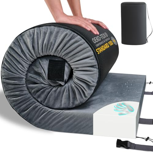 HomeMate Memory Foam Camping Kid Mattress Pad Mat-Sleeping Pad Mat Portable Roll Up Travel Mattress CertiPUR-US for Adults-Camping Bed for Guests Floor Tent Sleepover with Waterproof Cover Travel Bag