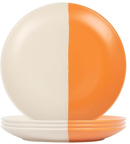 Nicola Spring Stoneware Dinner Plates - 26.5cm - Burnt Orange - Pack of 4 - Ceramic Two Tone Dining Plates Tableware Dishwasher & Microwave Safe Crockery for Starters, Sides, Mains & Desserts