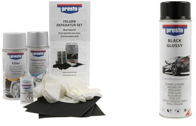 Presto 521171 Felgen-Reparatur-Set & 428948 Universal schwarz glänzend 500 ml