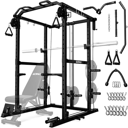 Goimu R1-V4 Power Cage Rack, 2000LB Squat Rack with Cable Crossover System, Multi-Function Weight Cage, Home Gym Workout Machine with More Training Attachments (R1 Power Cage 0lb Weights Black)