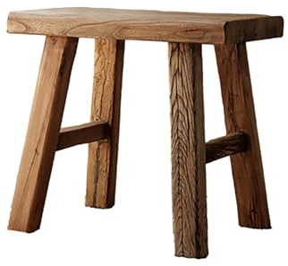 Banco de comedor de madera para interiores de granja, banco de entrada de cocina de madera asiática natural con diseño sin brazos y altura corta (19.6 x 10.2 x 17.7 pulgadas), madera maciza para