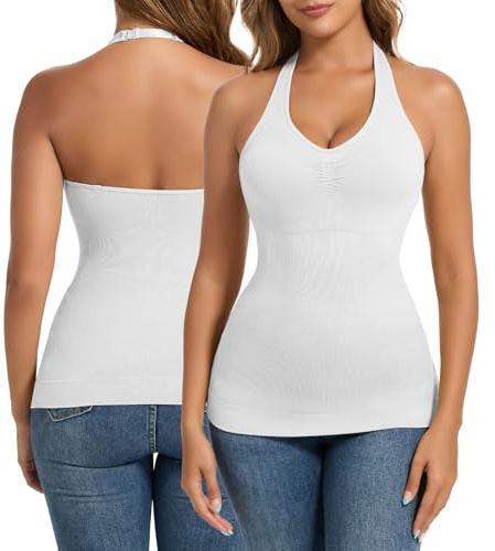Joyshaper Tank Top for Women Shapewear Vest Tummy Control Cami Built in Bra Halter Body Shaper Camisole Tops Undershirts White,XL