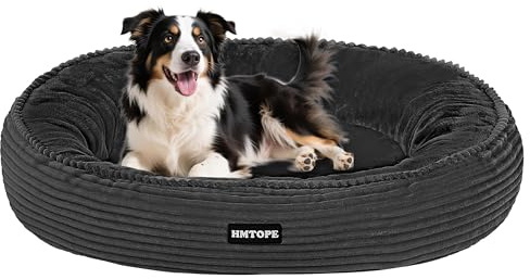 HMTOPE Hundebett Mittelgroße Hunde, Katzenbett Waschbar, Kuscheliges Hundekissen, Rund Cord Hundekorb, Donut, Hundesofa, Abnehmbar und rutschfest, Ø 80 cm, Dunkelgrau
