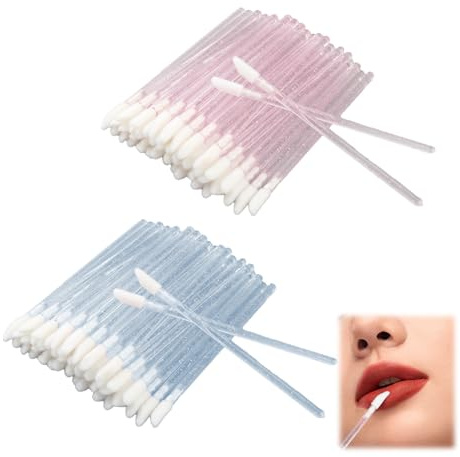 Lip Brushes 100 Pcs, Lip Wands Lipstick Applicator Make Up Brush for Eyes Lips Concealer Beauty Tool Kits Lip Gloss Wands Eyeshadow Makeup Cosmetic Brush Tool (Crystal Pink+Crystal Blue)