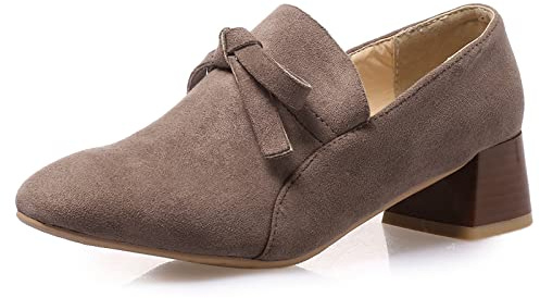 Gicoiz Ufficio Lavoro Loafer Donna Formal Square Toe Scarpe Bow Block Tacco Medio Business Pantofole Casuale Senza Chiusura Largo Fit Khaki Numero 42 EU-44Cn