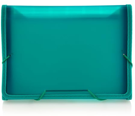 Office Box - Carpeta Clasificadora A5 con 12 Divisiones con Cierre de Gomas y Bordes Reforzados en Tela, Incluye 24 Etiquetas para personalizar e Identificador interior, 100% Reciclable. (Verde)