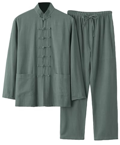 Costume de tai chi pour homme, style chinois, à manches longues, en coton et lin, chemise + pantalon, 2 pièces, vêtements d'arts martiaux traditionnels, respirant, uniforme de Kung Fu
