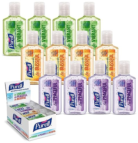 PURELL Advanced Hand Sanitizer Gel Infused with Essential Oils, Scented Variety Pack, 1 fl oz Travel Size Flip Cap Bottles (Box of 12 Bottles)- 3901-24-CMRMETRY