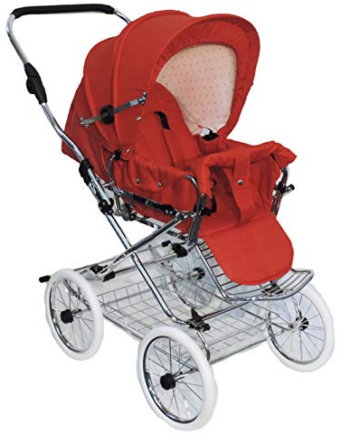 EICHHORN Kinderwagen Passeggino sportivo con telaio in pelle e regolazione dell'altezza del cursore, direzione di visione reversibile, funzione reclinabile, con ruote retrò bianche - ROSSO