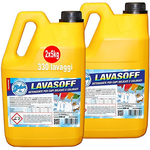 Midor Detersivo Lavatrice LAVASOFF 2pz x5kg 330 lavaggi, Anche per Capi delicati e Colorati, Sintetici, Lana, Seta
