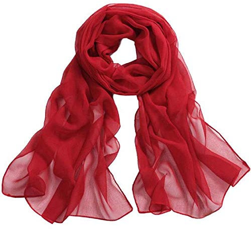 YEBIRAL Damen Schal Ganzjährig Chiffon Einfarbig Super Weich Deckenschal Halstuch(Rot)