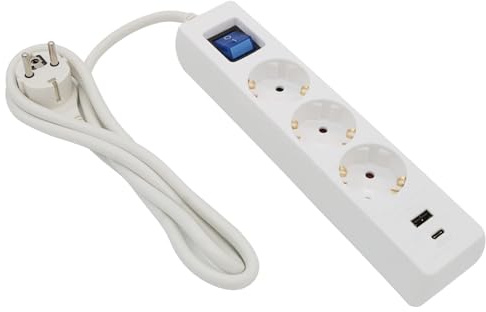 ARLI 5m Steckdosenleiste 3 Fach Weiss mit 2 USB Ladebuchsen USB-A USB-C Schalter Mehrfachstecker Kinderschutz Überspannschutz flachem Winkelstecker Schutzkontakte Mehrfachsteckdose Steckdose weiß