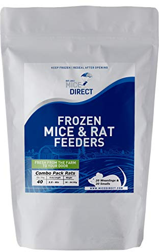 MiceDirect Frozen Rat Combo Pack of Weanling & Small Feeder Rats Weanlings & Rat Smalls Feeder Food for Snakes and Reptiles (40)