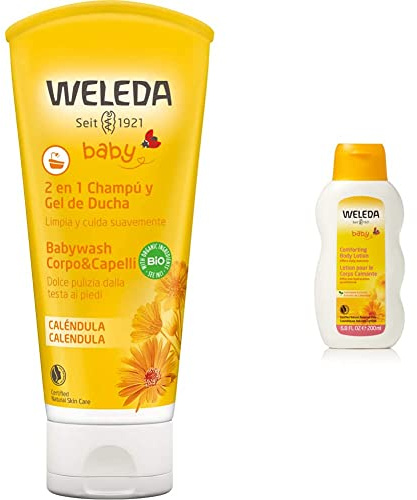 WELEDA Champú Y Gel de Ducha de Caléndula (1x 200 ml) & Leche Corporal de Caléndula (1x 200 ml)