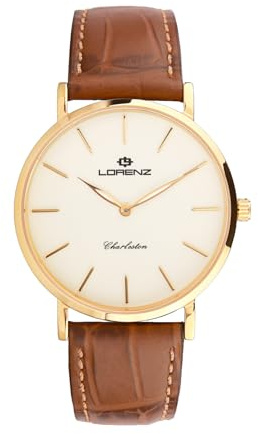 Lorenz - Orologio Classico Ultrapiatto da Uomo - Orologio al quarzo Modello Charleston Extrapiatto 030250EE - Orologio con Cinturino in Pelle marrone