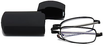 Hubeye Faltbare Lesebrille aus Edelstahl Mini Anti-Blau Sehhilfe für Herren und Damen Lesehilfe mit Hartschalen-Etui 2.50