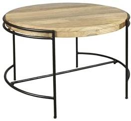 byLIVING Couchtisch Hanna/Massivholz Platte Mangoholz Natur hell-braun/Gestell Metall schwarz/runder Sofatisch/Beistelltisch rund/B 60, H 40, T 62 cm